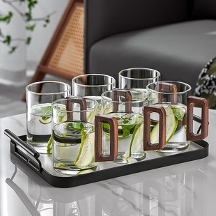 玻璃杯装 带把手喝水杯子 耐高温家用客厅高档待客茶杯高硼硅中式