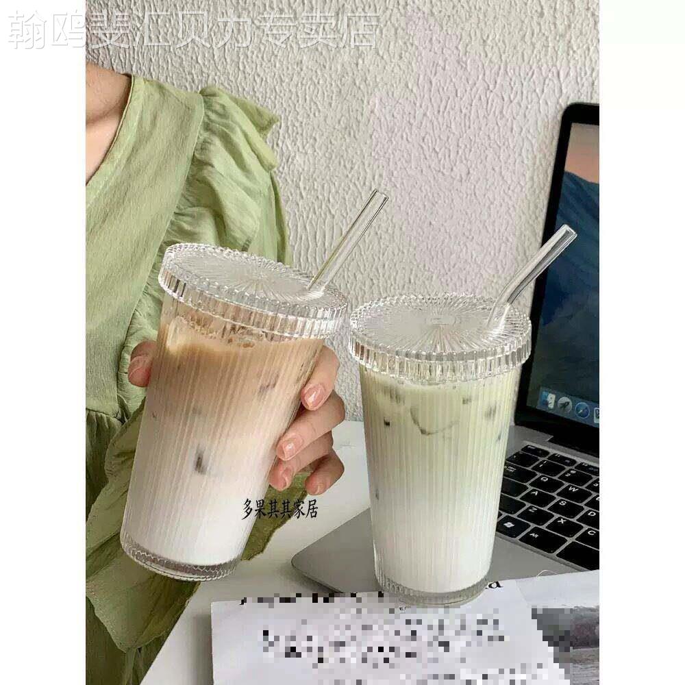 杯子家用喝水吸管杯大容量果汁杯便携外带咖啡杯带盖ins风奶茶杯图片