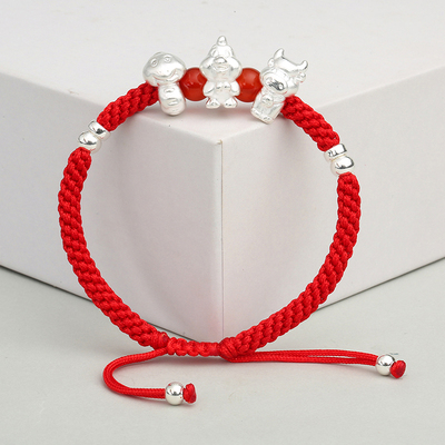 999足银红绳手链纯银十二生肖三合蛇龙兔手工编织手绳男女本命年