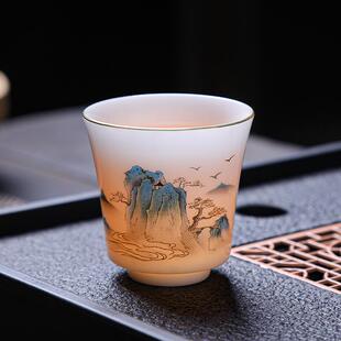 冰种玉瓷品茗杯茶冰冻羊脂玉白瓷主人杯高端小号茶杯闻香杯小茶盏