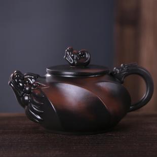 纯手工泡茶壶复古大号紫砂壶 紫陶龙头老大凤鸣壶大容量家用中式