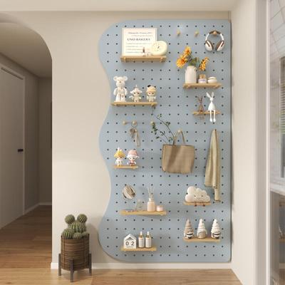 实木洞洞板入户玄关置物架配件造型墙定制免打孔波浪款装饰挂衣架