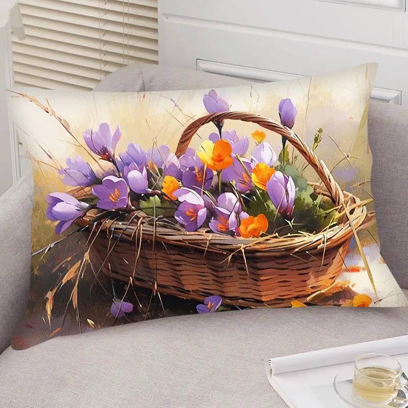 现代紫色花卉卧室床头靠枕套十字绣新款线绣客厅沙发印花满绣抱枕