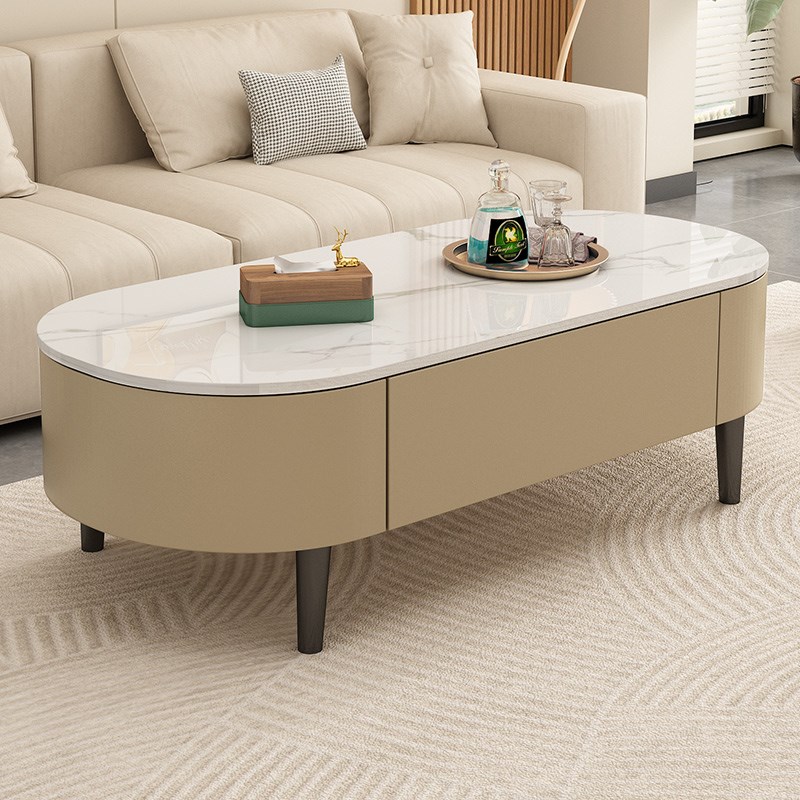 茶几实木岩板20j25新款家用客厅现代简约椭圆形网红小户型茶几茶