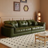 复古风油蜡皮云朵沙发客厅直排小户型中古风公寓沙发新款