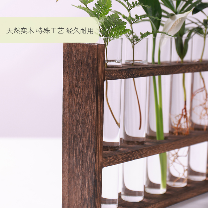 水培试管木质玻璃花瓶水养绿植插花植物容器简约木架摆件装饰花架