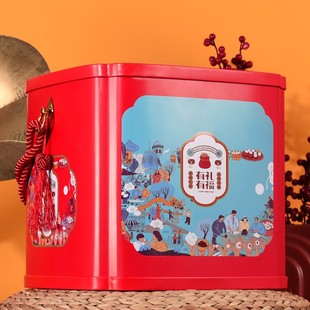 年货包装盒礼品盒熟食春节红色通用新年档过年铁盒空盒