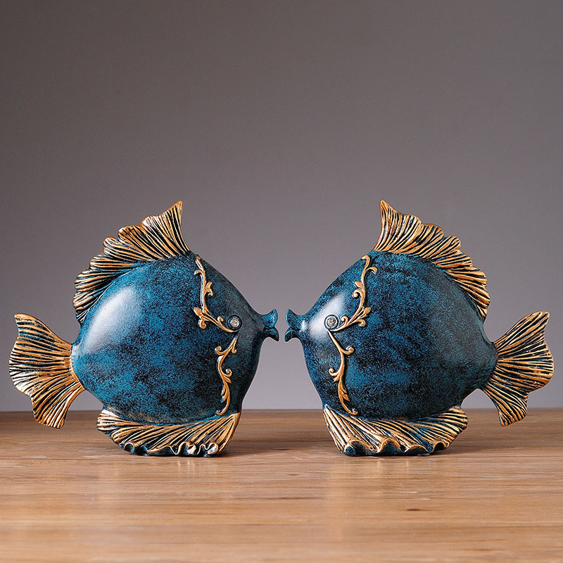 创意家里客厅温馨卧室亲嘴鱼接吻鱼一对摆件家居工艺品装饰品