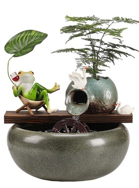 流水循环水招财鱼缸陶罐喷泉生财客厅办公室桌面装饰业礼品
