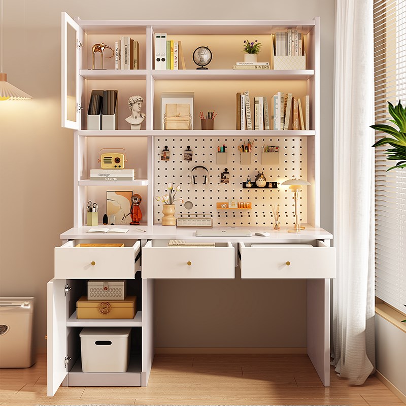 实木书桌书架一体办公桌椅装学生家用学习桌卧室台式电脑桌