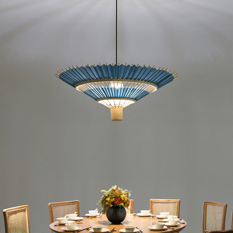 现代竹艺折伞形吊灯民宿酒店宴会厅竹编灯具茶楼餐饮店灯饰