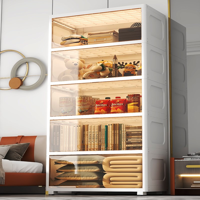 加厚翻盖式收纳柜儿童玩具零食储物柜卧室家用多层透明塑料整理柜