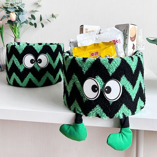 卡通棉线编织卧室桌面零食玩具收纳床头整理筐可爱怪兽置物桶摆件
