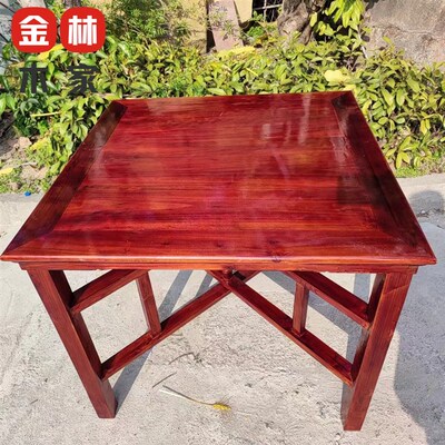实木八仙桌正方形琥珀红折叠可拆卸老式拜拜桌供桌餐桌老杉木
