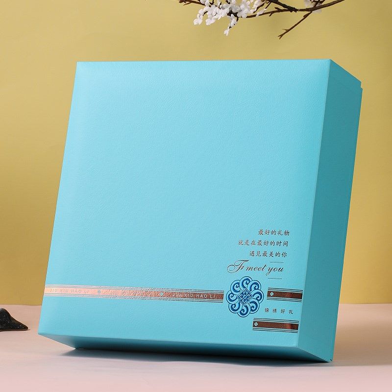 蓝色礼盒燕窝包装盒礼品盒通用礼盒纸盒内圆盒八角盒配袋子盒子