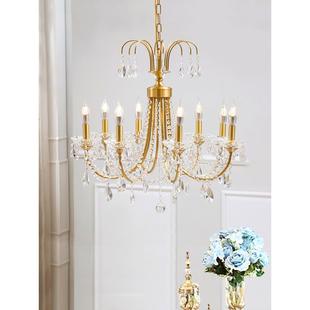 SY轻奢全铜雨弧水晶吊灯简欧美法式 客厅餐厅房间卧室灯 现代蜡烛款