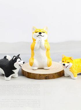 祈福柴犬陶瓷摆件创意装饰品可爱小狗公仔办公室桌面工位摆设礼物