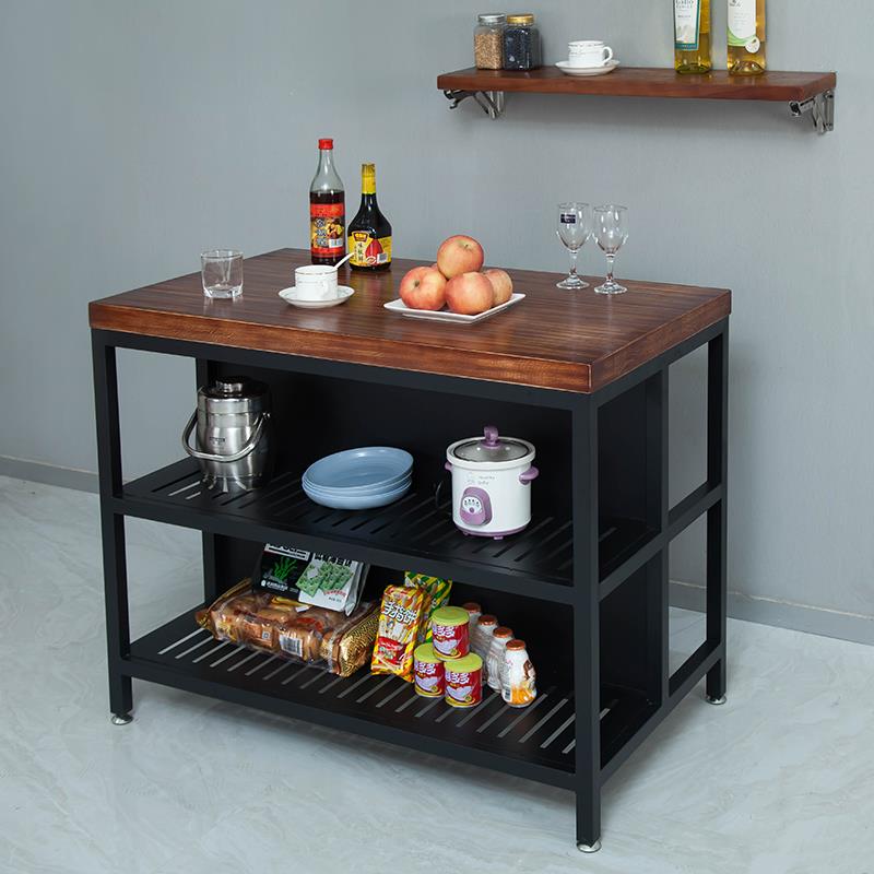 厨房餐边桌实木料理台中岛台收纳置物桌操作台铁艺家用简约备餐桌