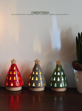 北欧圣诞出口欧洲覆古窑变色圣诞树造型灯饰节日装饰礼品