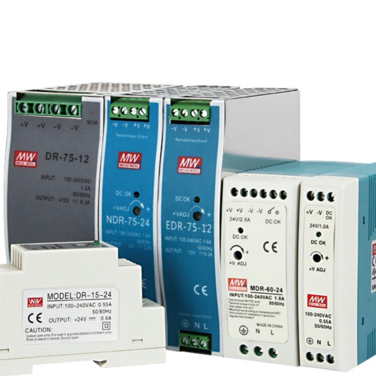 明纬导轨式开关电源WDR/SDR/HDR/EDR/MDR/DR/NDR-240-24V12V120W