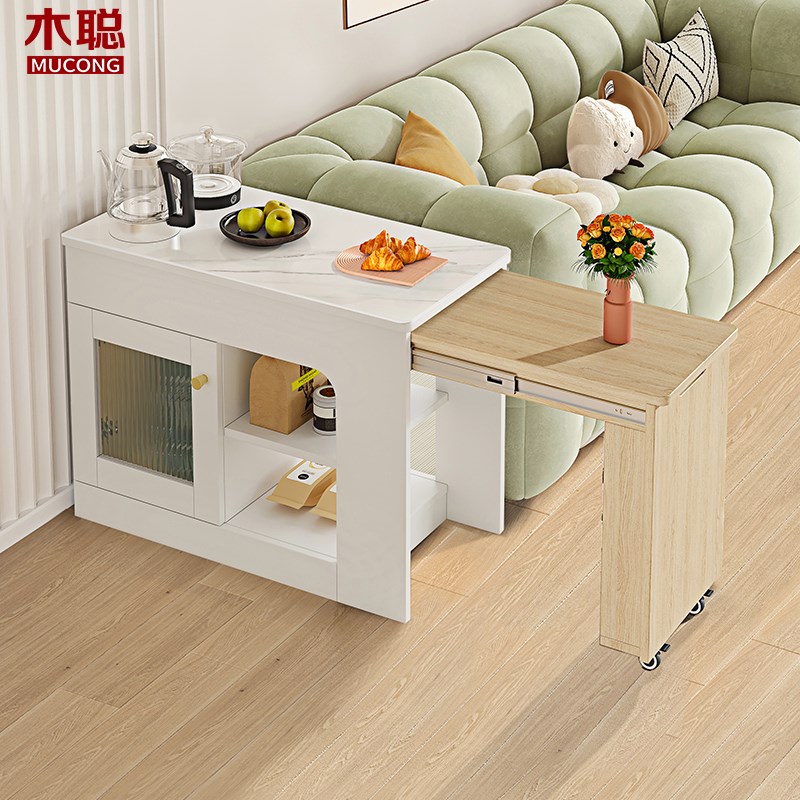 现代简约可伸缩沙发岩板边几角几茶水柜创意家用客厅小户型8J5-1