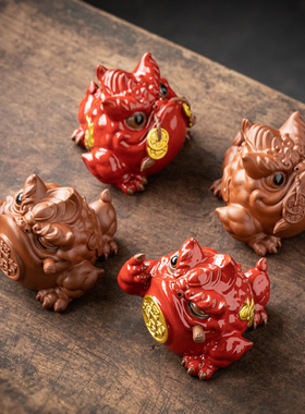 金蟾招财三足蟾蜍小茶桌茶台茶宠办公室装饰客厅酒柜摆设礼品