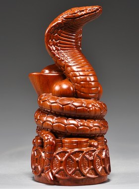 花梨木蛇摆件实木雕刻十二生肖蟒蛇眼镜蛇家居动物客厅装饰工艺品