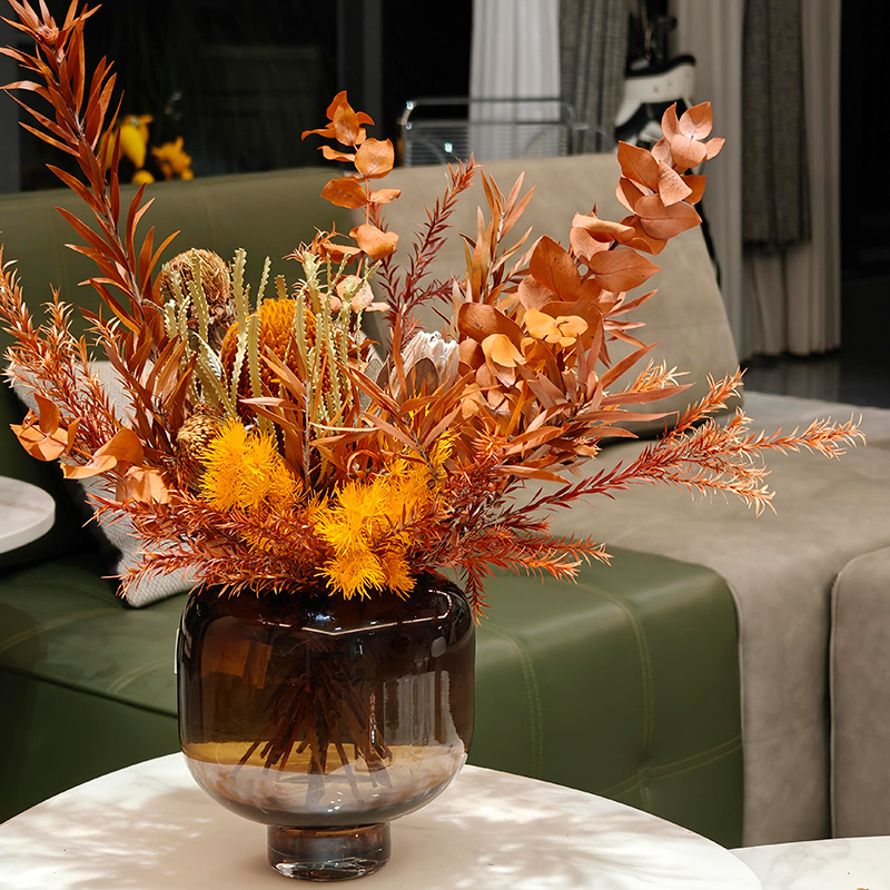 永生尤加利帝王花蓬莱松干花花束家具装饰摆件客厅茶几吧台摆设