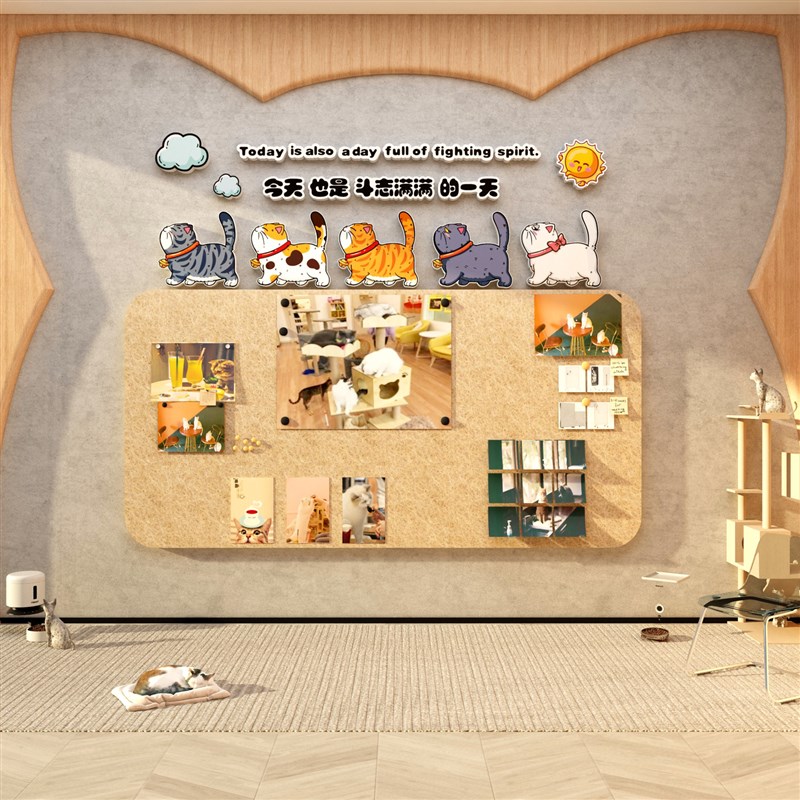 猫咖店装饰品宠物墙面形象布置用贴纸画撸猫美容医院玻璃海报背景