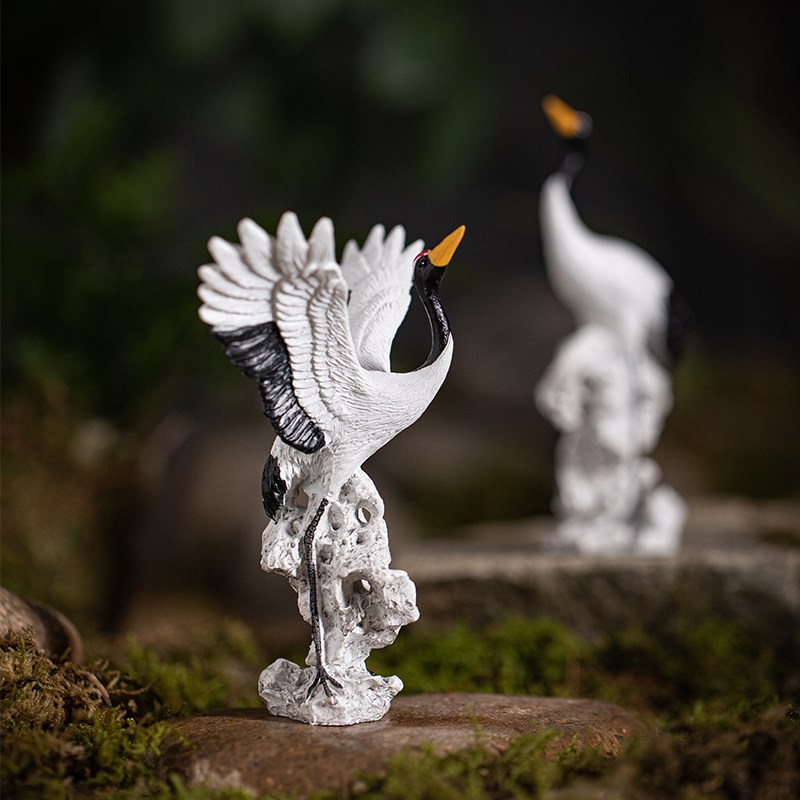 国潮仙鹤呈祥茶宠摆件仿真白鹤盆栽假山微景观鱼缸造景桌面装饰品