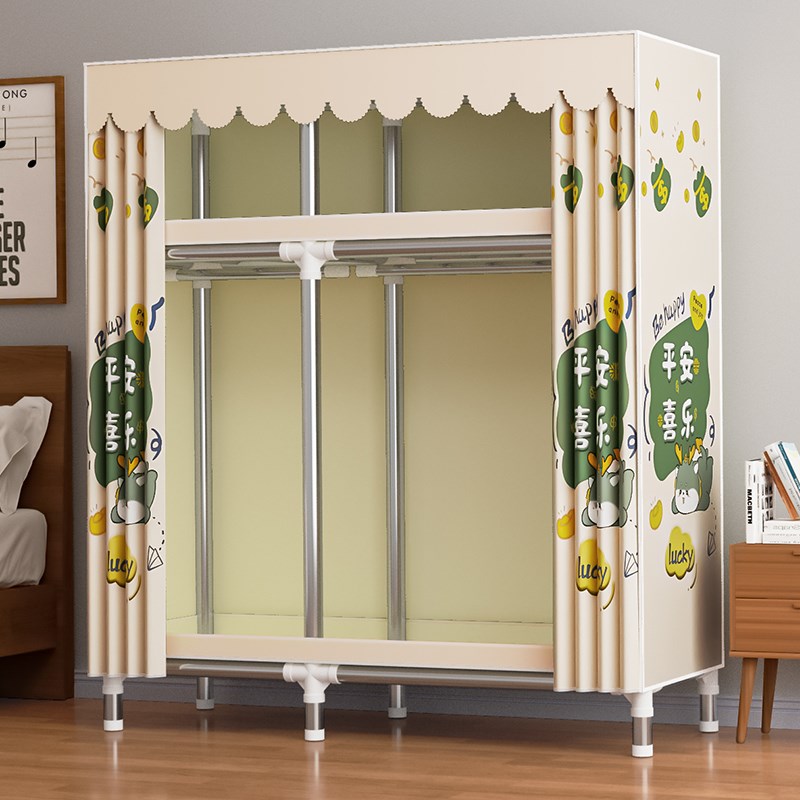 布衣柜家用卧室结实耐用简易小衣柜出租房屋用组装加厚加粗全钢架