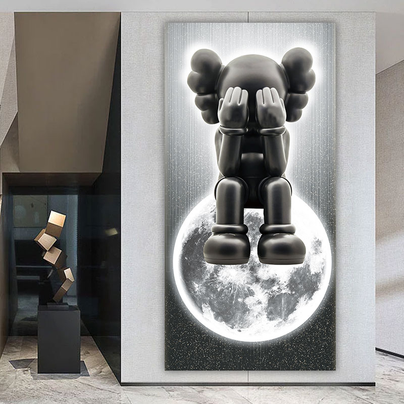 KAWS入户玄关贴画芝麻街墙贴纸卡通公仔背景壁画防水自粘画