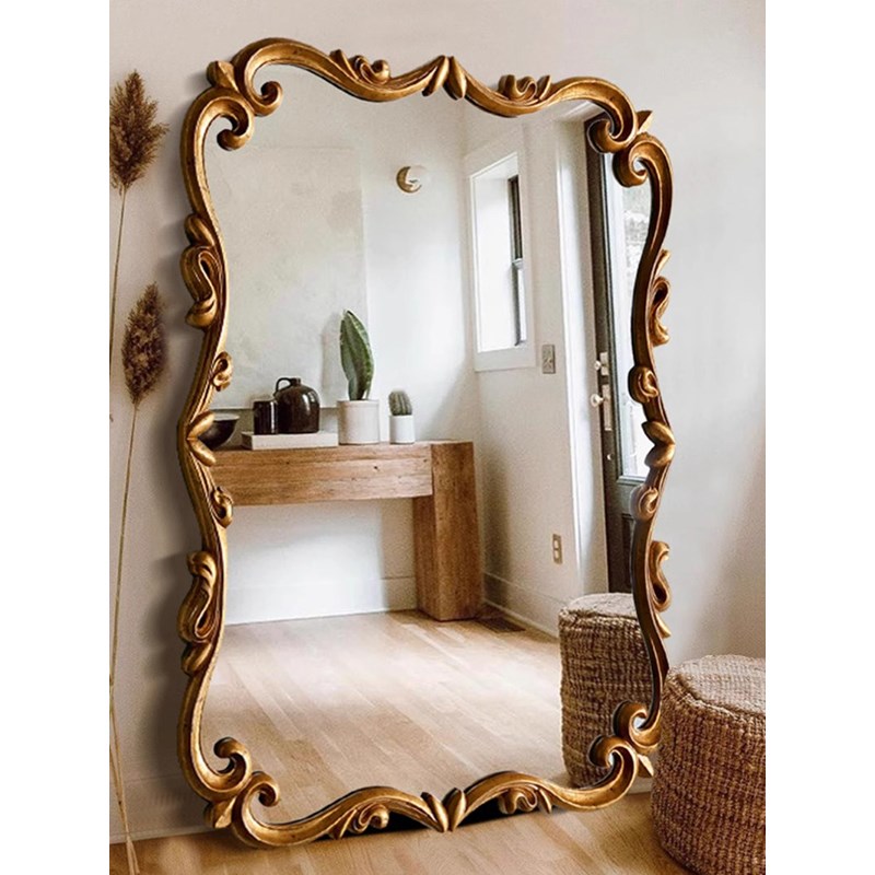 法式复古全身镜实木做旧大镜子欧式靠墙落地镜试衣镜壁挂穿衣镜