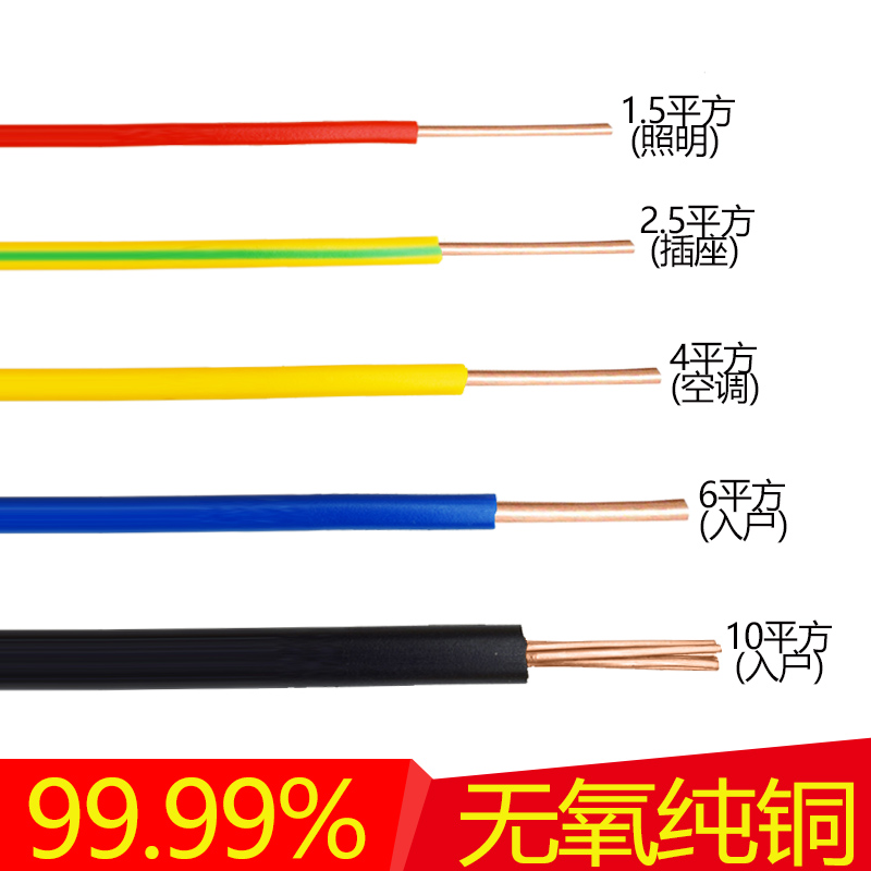 电线2.5 电缆线国标BV BVR家装家用电线1.5/4/6/10平方铜芯硬线