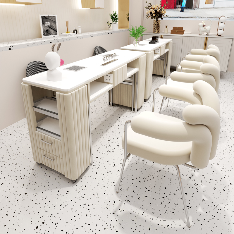 中闽芸尚不锈钢新款吸尘器美甲桌椅套装奶油风大功率不漏灰美甲台