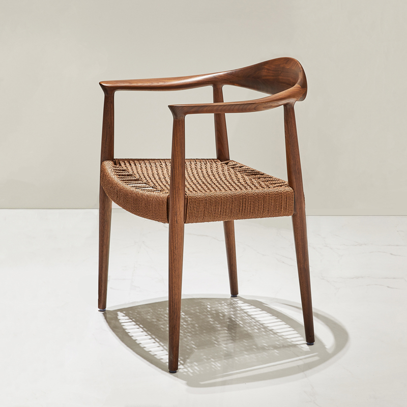 意式极简书椅藤编冬夏两用肯尼迪总统椅实木茶椅扶手餐椅