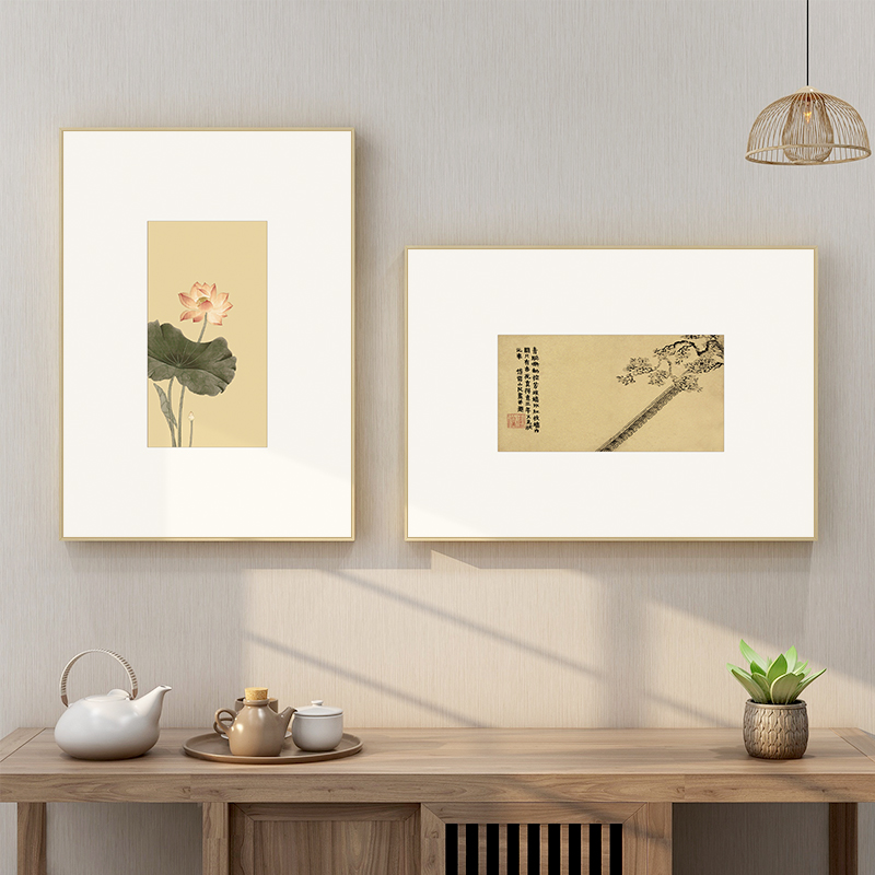 百特好 荷花图日式挂画新中式饭厅餐厅装饰画古风餐桌背景墙壁画图片