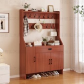 架带挂衣架室内入户储物鞋 实木鞋 柜衣帽架一体靠墙家用门口鞋 帽柜