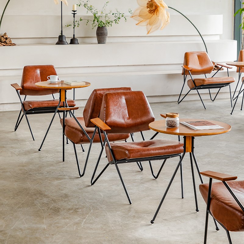 单人沙发椅咖啡厅奶茶甜品店商用休闲椅工业风休息区接待桌椅