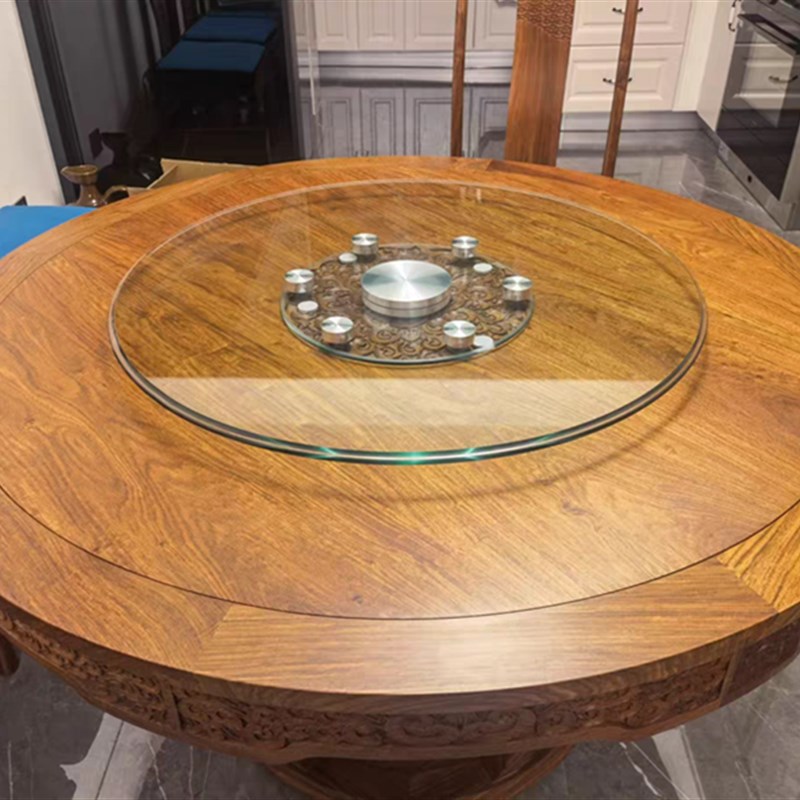 钢化玻璃桌面家用圆桌10厘辅助轮圆台面饭桌转盘底座旋转玻璃转盘