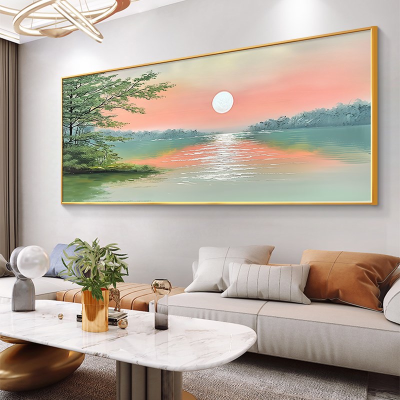 风景客厅装饰画202新款高级感沙发背景墙挂画大芬村油画手绘壁画