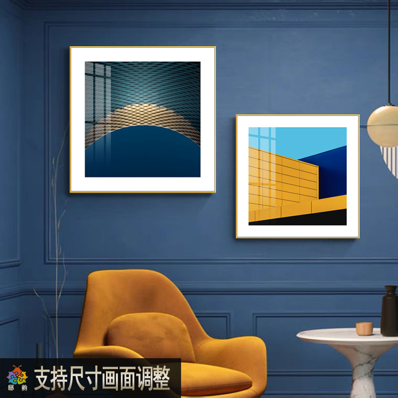 暖居正方形装饰画建筑留白墙画主卧室床头挂画现代轻奢风餐厅壁画图片