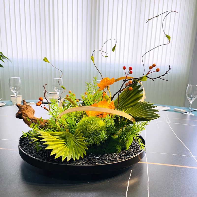 酒店圆桌转盘仿真花餐桌花摆花高端轻奢中间摆件装饰花创意茶桌花
