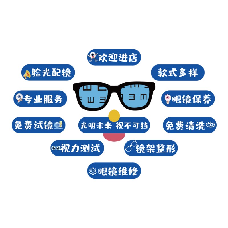 眼镜店形象墙面装饰挂画文化背景广告海报视验光室配镜宣传中心贴