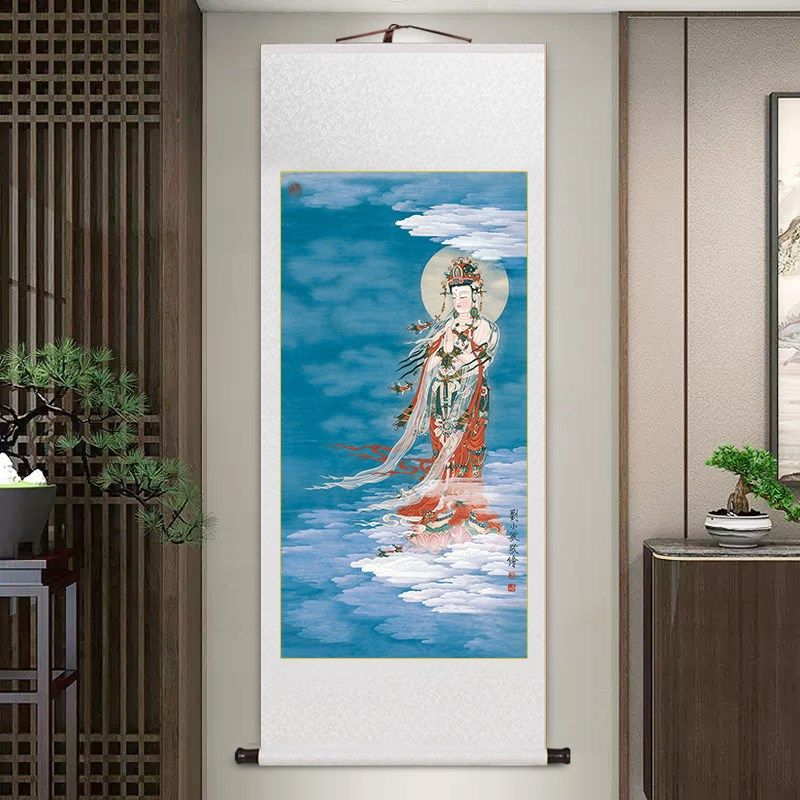 坐莲观音菩萨画像玄关客厅装饰画名家卷轴挂画供奉中堂画送子观音,家居饰品,国画,淘宝优惠券,粉丝福利购,淘宝优惠卷
