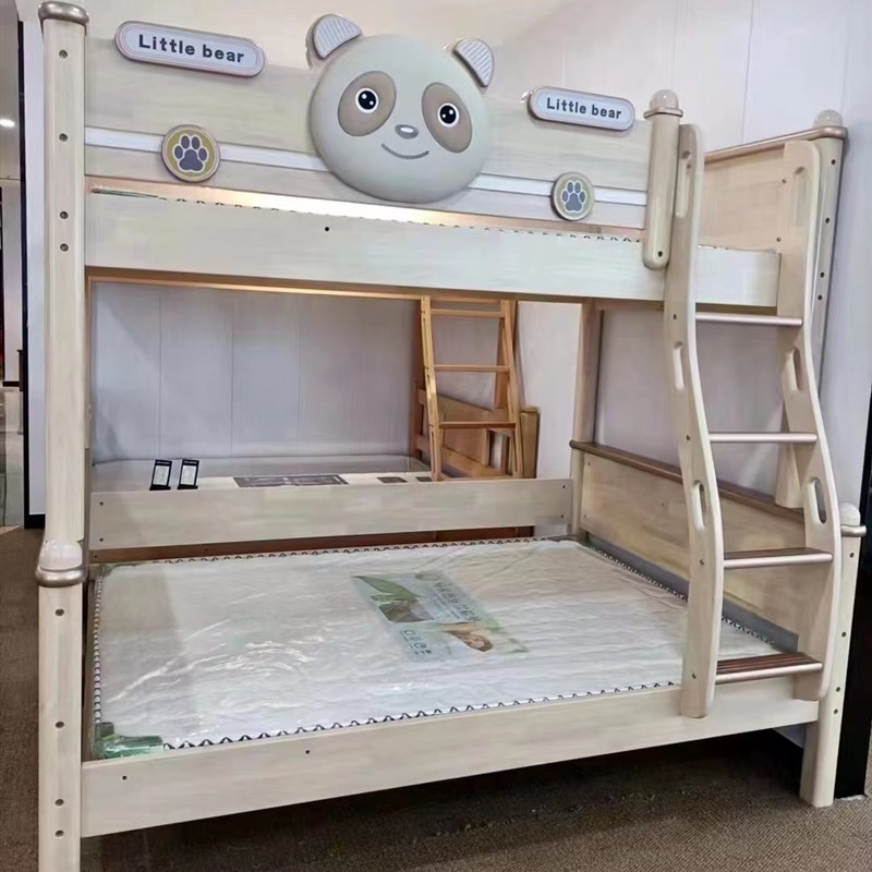 橡木上下子母床双层护栏高低床全实木书架儿童床挂步梯楼梯抽屉柜