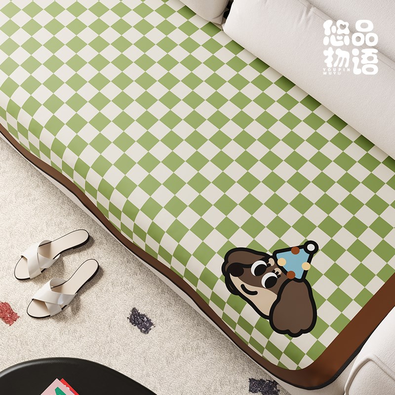 快乐小比卡通复古小狗菱格沙发垫客厅沙发防滑短毛绒异形沙发盖巾
