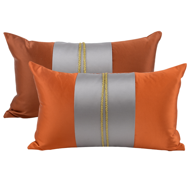 现代橙红色拼接酒店别墅样板房沙发客厅床上靠枕靠垫抱枕腰枕