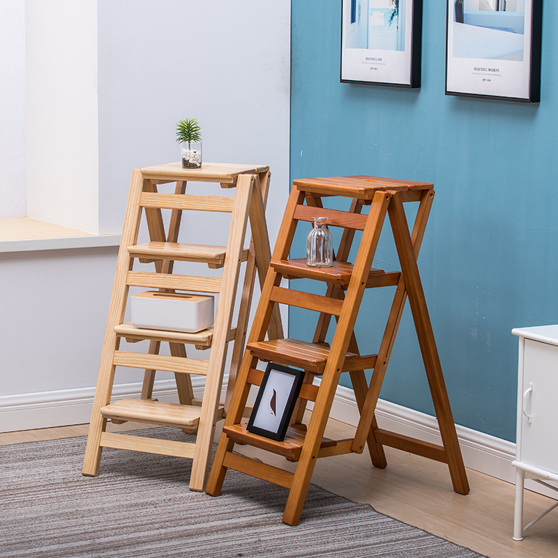 梯子家用折叠梯凳人字梯实木二三四步梯椅凳花架室内登高爬小梯子