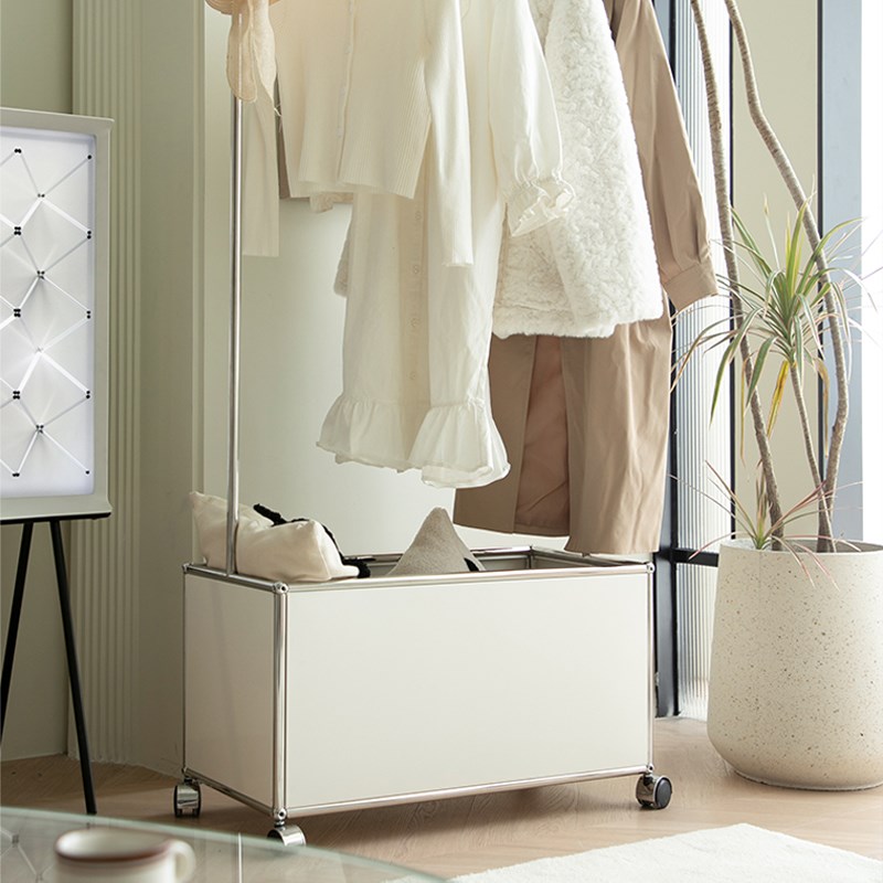 USM中古落地挂衣架穿衣镜衣帽架带镜子一体不锈钢卧室全身试衣镜